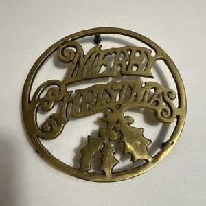Ancien rivet rond en laiton massif "Joyeux Noël" 5,5" excellent état - Photo 1/2