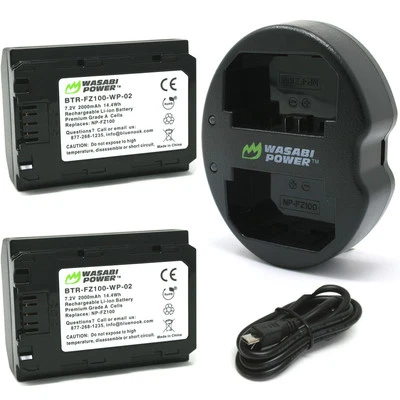 Wasabi Power Battery (x2) and Dual Charger for Sony NP-FZ100, BC-QZ1 and Sony a9 - Image 1 of 4