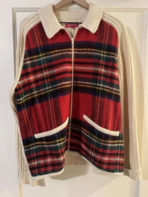Supreme Plaid Blanket Front Wool Zip Cardigan Jacket L Excellent Vintage - Image 1 of 4