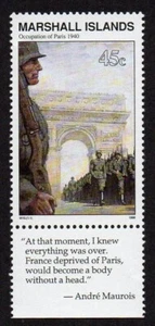 MARSHALL ISLANDS, SCOTT # 254, MNH WITH TAB - OCCUPATION OF PARIS, WORLD WAR II - Picture 1 of 3
