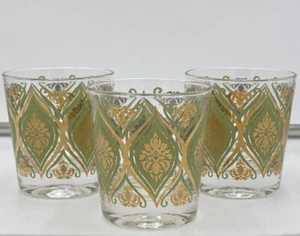 3 bicchieri vintage Cerve bassi a sfera in avacoadon e oro/bevande bar art deco - Foto 1 di 9