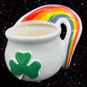 1990s Ceramic Rainbow Shamrock Clover Cup Coffee Mug Painted Made In Taiwan 5”T - Picture 1 of 11