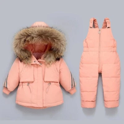 Down Coat Jacket Jumpsuit Kids Down 2pcs Winter Outfit Warm Baby Overalls  Sets - Image 1 of 4