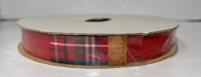 Vintage Velvet Ribbon Plaid Red Made In USA 25 Yards Water Resistant 7/8" - Image 1 of 3