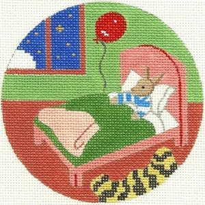 Needlepoint HandPainted Goodnight Moon Bunny in Bed 4.25" - Picture 1 of 4