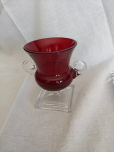 Duncan & Miller Glass 3 3/8 Ruby & Clear Glass Grecian Urn Vase Toothpick Holder - Picture 1 of 10