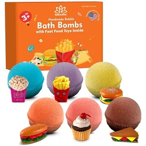 6 Bath Bombs Gift Set for Kids with Surprise Fast Food Toys Inside - Picture 1 of 8