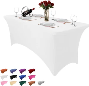 4FT Table Cloth for Rectangle Table White Tablecloth Rectangular Fitted Stretch - Picture 1 of 12