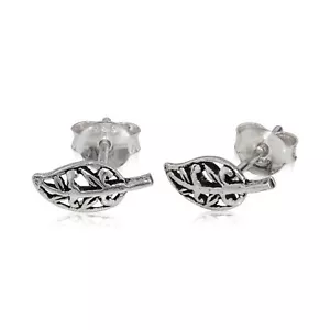 Coppia orecchini celtici argento 925 10mm foglia amuleto donna orecchini ossidati - Foto 1 di 1