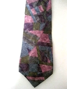 Cezani Silk Tie Print Abstract Purples Pinks Blues Wide Made in USA Italian Silk - Picture 1 of 3