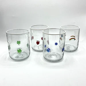Set of 4 Anthropologie Icon Juice Glasses Lucky Charm Heart Eye Rainbow Shamrock - Picture 1 of 8