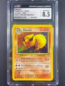 Graded Pokemon Card 3/64 1999 Flareon Jungle NO SYMBOL ERROR Holo Rare CGC 8.5 - Picture 1 of 2