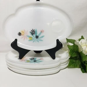 Vintage Lot 5 Federal Milchglas Atomic Leaf Mid Century Terrasse Snack Teller - Bild 1 von 7