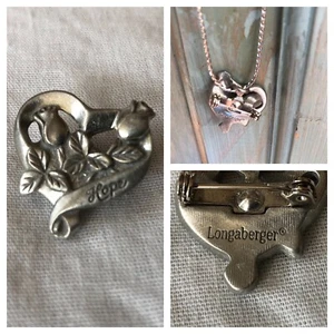 Broche Pin Peltre Longaberger Colgante Dije Corazón Esperanza Rosas Flor Hecho en EE. UU. - Imagen 1 de 7