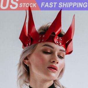 Women Halloween Carnival Club Party Fetish Cosplay PU Leather King Queen Crown