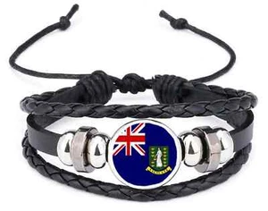 Pulsera de cuero negro de las Islas Vírgenes Británicas y bolsa de regalo de terciopelo - Imagen 1 de 4