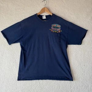 Ron Jon Surf Shop Pocket T Shirt Cocoa Beach Florida Navy Blue Tiki Tropical 90s - Picture 1 of 8