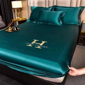 Satin Silky Fitted Bed Sheet with Elastic Band Smooth Bedspread Mattress Cover - Picture 1 of 31