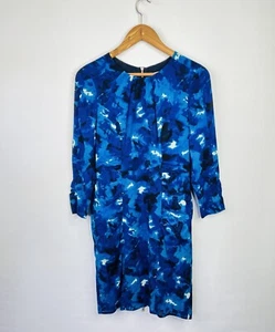 Whistle Silk Dress Womens Size 10 UK Blue Abstract Ruched Shift Occasion Smart - Picture 1 of 19