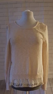 Poof! Juniors Light Peach Open Weave Boho Bohemian Lace-back Sweater - Picture 1 of 3