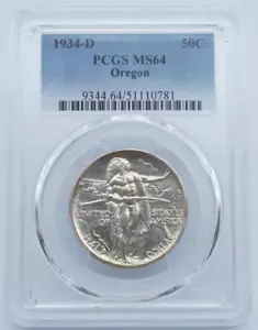 1934-D Oregon Commemorative 50c Half Dollar PCGS MS64 - C2034 - Picture 1 of 5