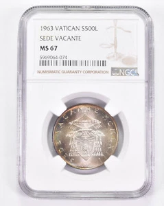 MS67 1963 Vatican 500 Lire Silver Sede Vacante Graded NGC INSANE Tone *8888 - Picture 1 of 3