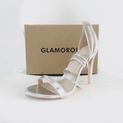 GLAMOROUS SANDALI TACCO TACCHI ARGENTO CAVIGLIA LACCI  - Immagine 1 di 4