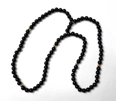 Collar Vintage Oro 14K 4.3mm Ónix Negro con Cuentas de Oro y Gancho 16" Hilo para Hacer Foto 1 de 4