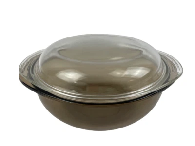 Vintage Pyrex 023 Fireside Ambre Verre Casserole Plat 1.5L USA 1977 Couvercle - Photo 1/4