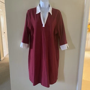 Vintage Old Navy Red Maroon Burgundy & White Dress Sze XXL Collar & Cuff Stretch - Picture 1 of 16