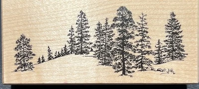 Sello de goma montado en madera escena bosque de invierno PINO ÁRBOLES DE HOJA PERENNE PSX F1550 Foto 1 de 4