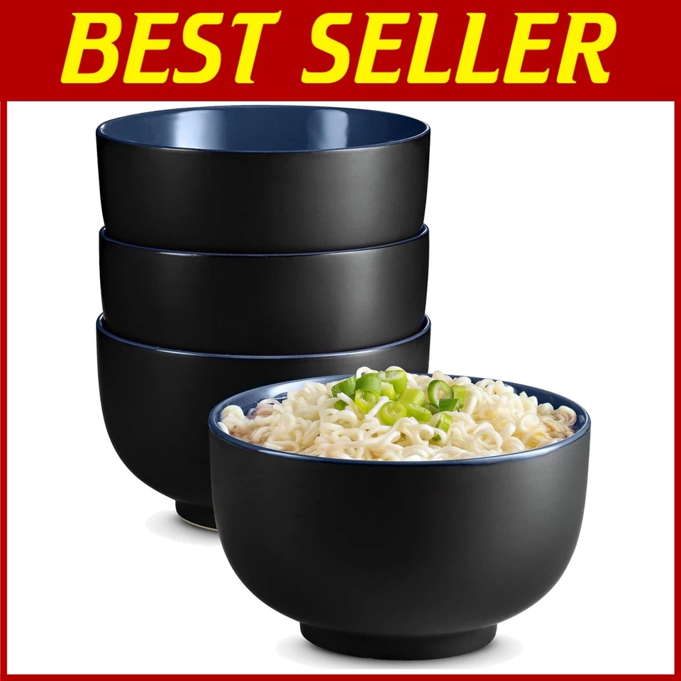 Traditional Japanese Bowls, 34 oz, Set of 4, Black/Navy - Image 1 of 4