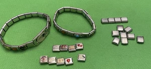 56 Pcs Italian Modular Charm Bracelet Links Lot Cat Dog Flag Sports Blank Etc - Picture 1 of 14