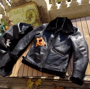 Abrigos de moto chaqueta de bombardero de piel real vintage de piel de oveja para hombre  - Imagen 1 de 13