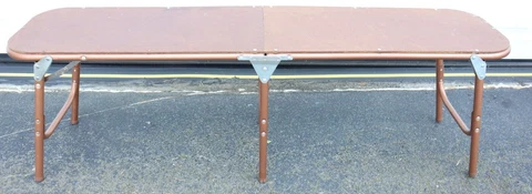Vintage Portable 1950's 60s Brown Masonite Extending Camping Table - 54"x12" US Cover