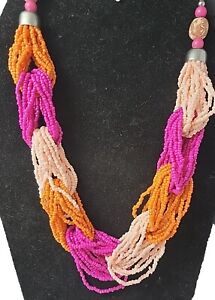  Orange And Pink And White Beaded Necklace UT212