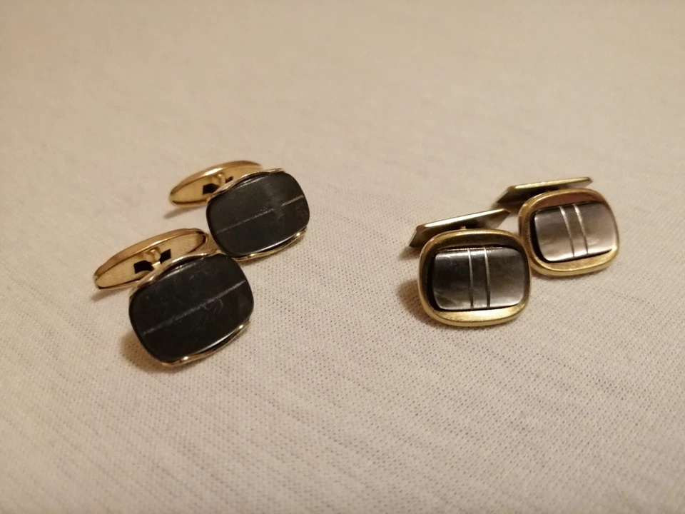 4x Manschettenknöpfe/Manschetten-Knöpfe Vintage Dandy Herren Gold&Perlmutt  - Bild 1 von 4