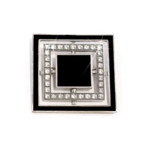 Silver Art Deco Brooch with Swarovski Crystals & Black Inlay Panel - Picture 1 of 5