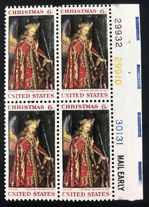 1968 Christmas Angel Gabriel 6 Cent 6c Stamp Block of 4 Scott #1363 - Picture 1 of 5