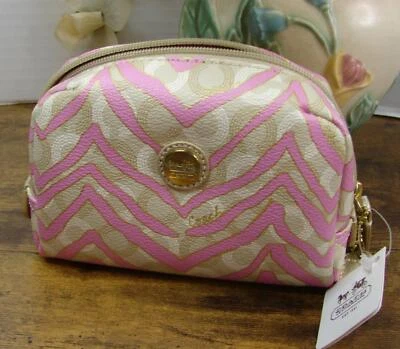 Bolso de Cosméticos Coach Rosa Estampado de Cebra Nuevo con Etiquetas Foto 1 de 3