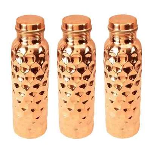 Diamond Pure Copper Water Bottle for Ayurveda Health Benefits 1000ml Set of 3 - Picture 1 of 6