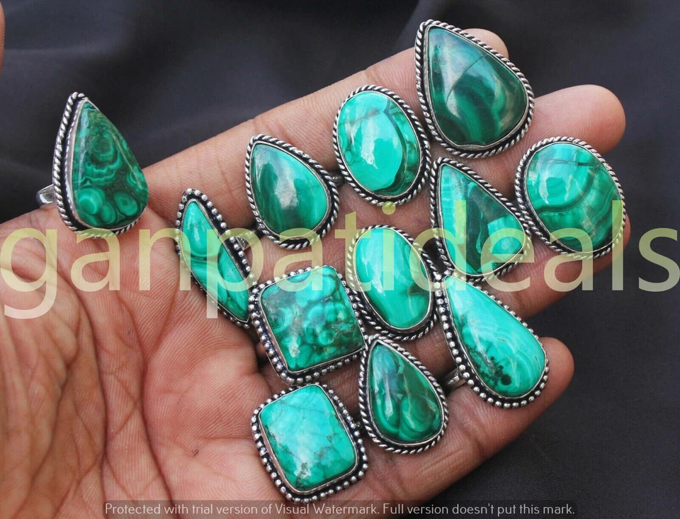 Lote de 1000 piezas de anillos de piedras preciosas de malaquita enchapados en plata 925 joyas para mujer Foto 1 de 4