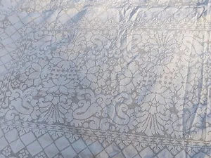 VTG Italian Punto Tirato Lace Handmade Drawn Thread Linen Tablecloth 65x110" - Picture 1 of 12