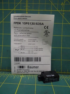 Baumer Miniature Retro-Reflective Sensor W/Polarization Filter FPDK-10P5130/S35A - Image 1 of 4