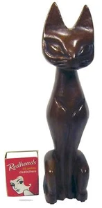Pussy Cat Sculptured Figurine Carved Wood Statue 20.5 x 5 cm - Picture 1 of 13