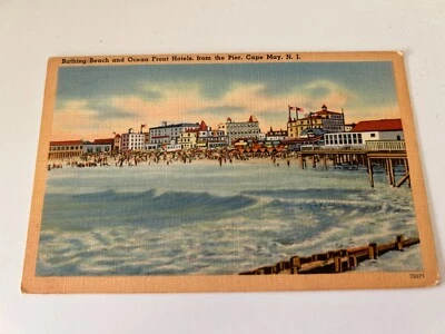 Bathing Beach and Ocean Front Hotels from the Pier Cape May New Jersey Postcard - Image 1 of 2