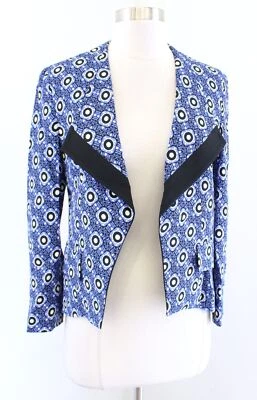 Chaqueta Blazer ETRO Milano Azul Negro Estampado Geométrico Abierto Estilo Moto Talla 38 Foto 1 de 4