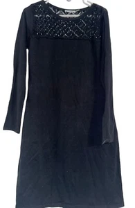 Calvin Klein schwarzes Strick Langarm Kleid tailliert Gr. L Häkel Schulter klassisch - Bild 1 von 6