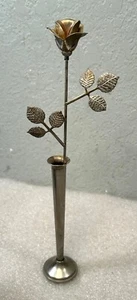 Vintage Mid Century Modern Ted Arnold silberfarbene Metallvase Rose Blume Knospe 9 Zoll - Bild 1 von 2