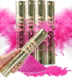 PINK Gender Reveal Party Confetti Powder Cannons - Set of 4 PINK